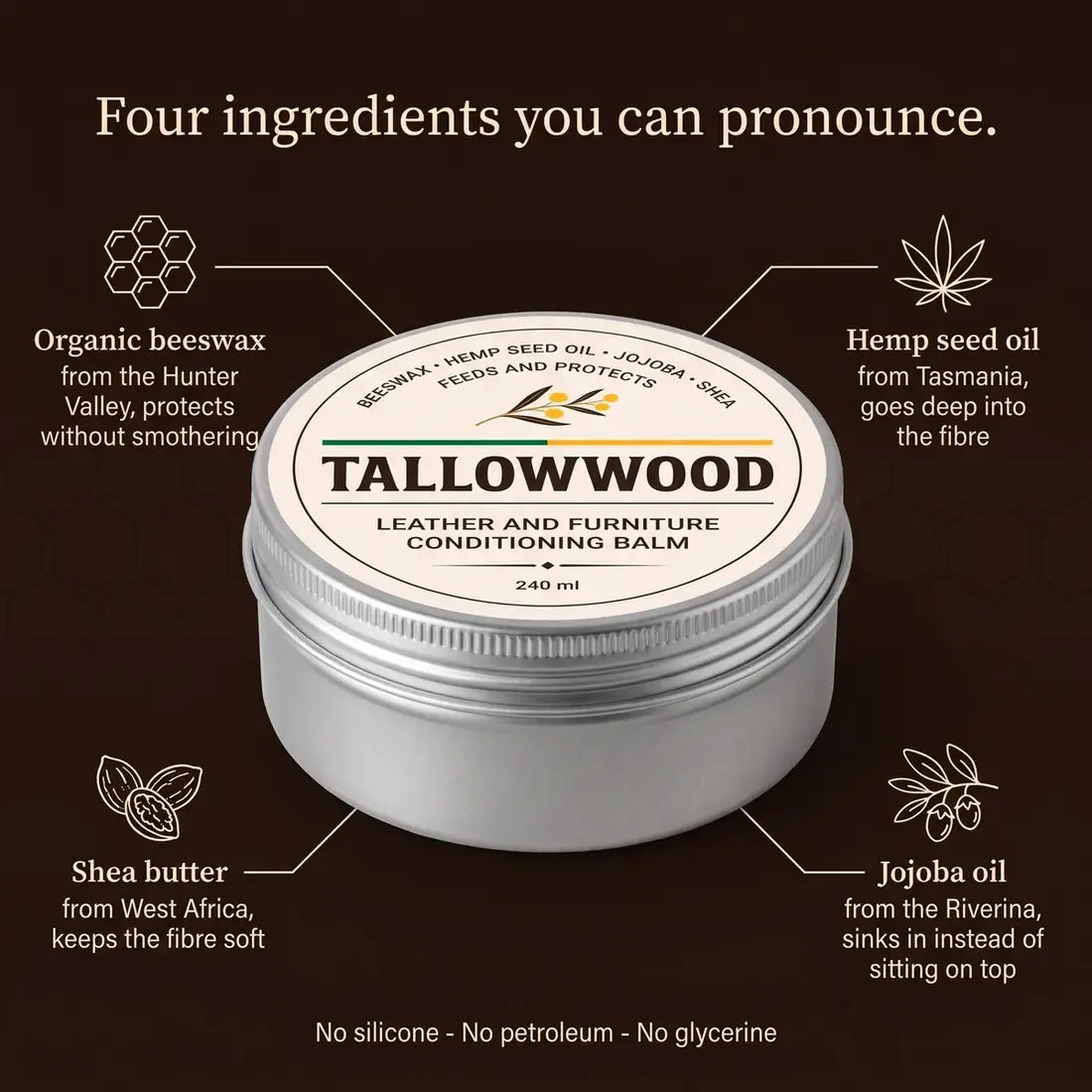 The four ingredients around the tin