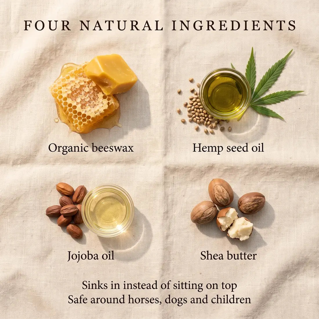 The four ingredients laid out on linen