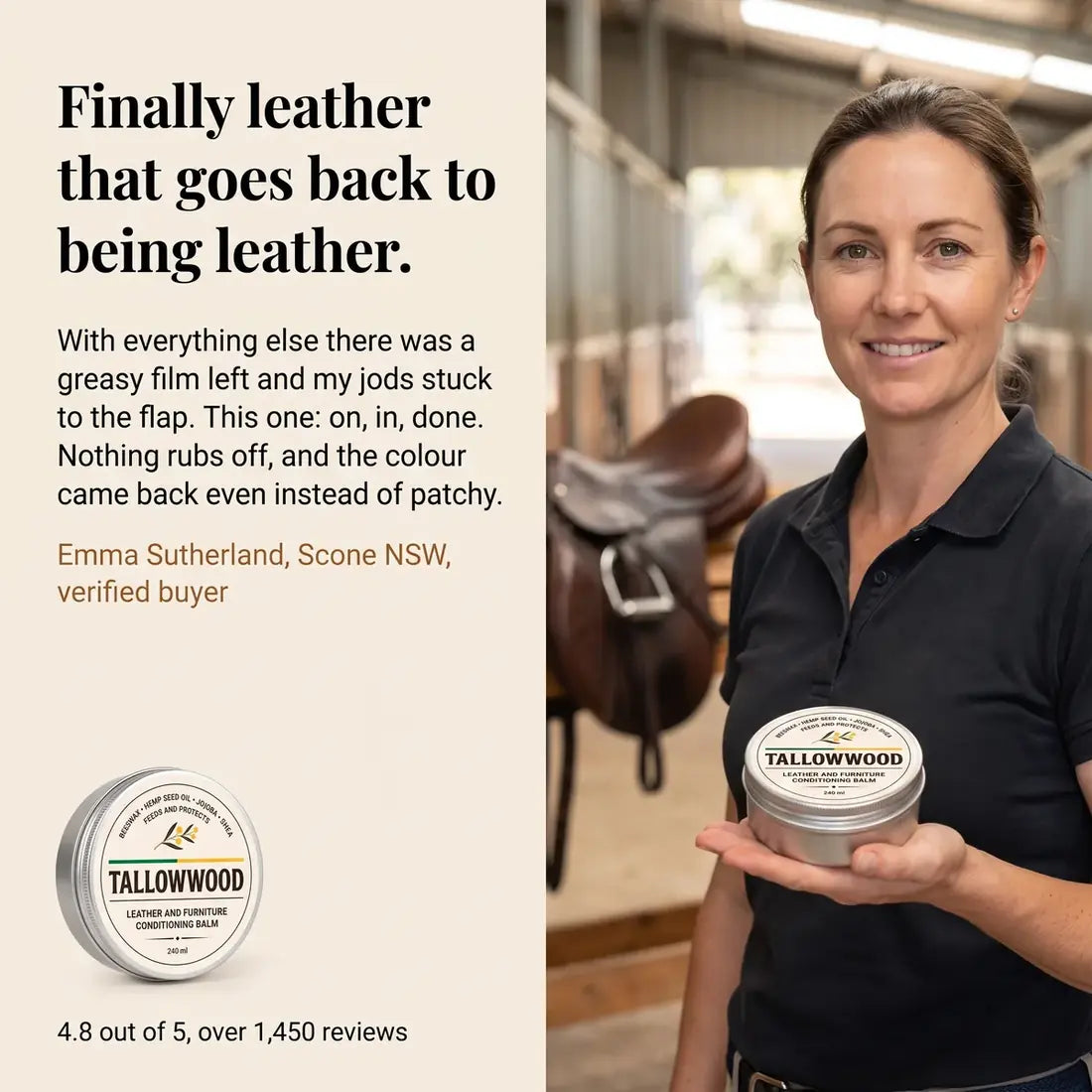 A rider holds the tin in her hand