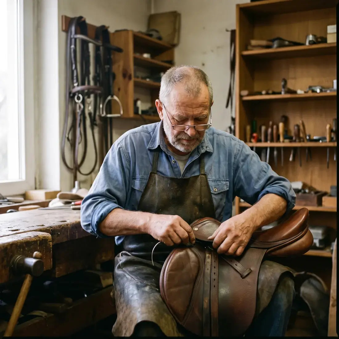 Ray Mullane in his saddlery in Scone
